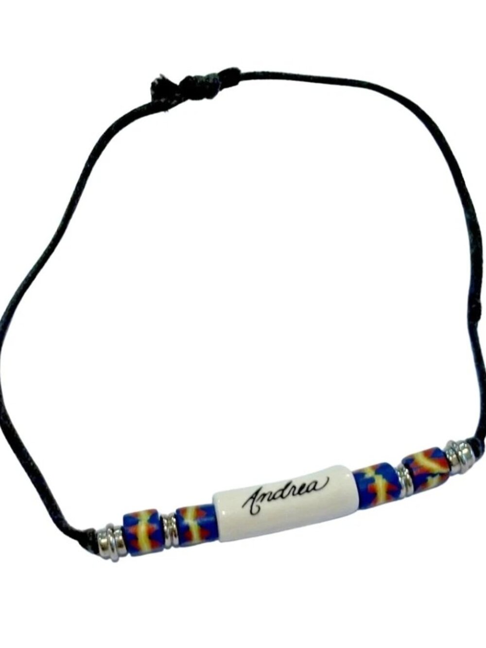 Andrea Name Bracelet Black Cord Beaded Adjustable Handmade